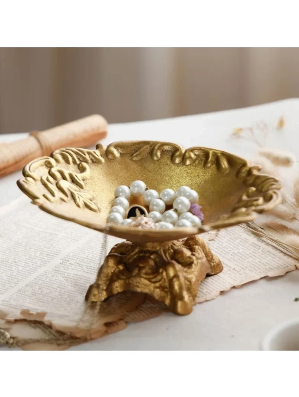 Nikki Home NWT Pedestal Iron Jewelry Dish Trinket Bowl In Rustic Gold